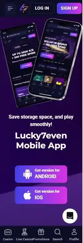 Lucky7even mobile web-app installation instructions on a phone-sized screen
